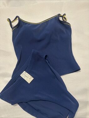 Women’s Navy Blue Bandeau Tank & Brief Set with Yellow Trim